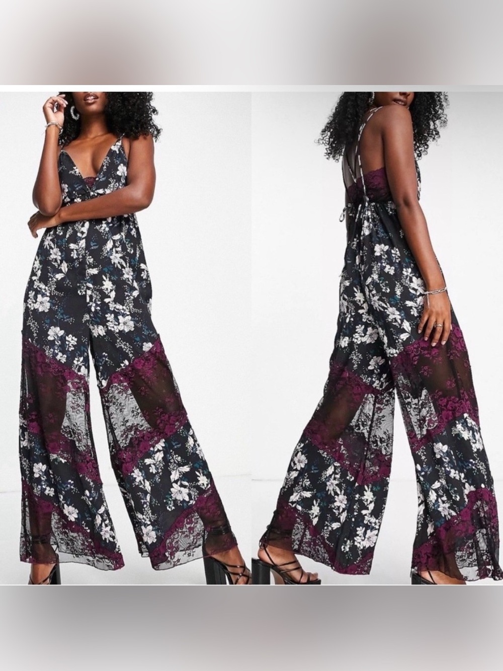 Intimately Free People Love Letter Floral Lace Jumpsuit in Midnight